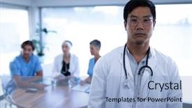  Presentation with doctor asian - Audience pleasing PPT theme consisting of standing in clinic at hospital backdrop and a  colored foreground