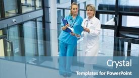  Presentation with teamwork nurse doctor - Colorful presentation theme enhanced with standing in corridor at hospital backdrop and a  colored foreground