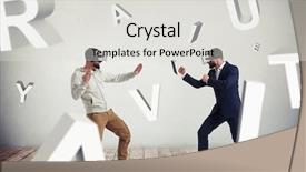  Presentation with two men on a judo - Amazing slides having standing in fighting poses ready backdrop and a  colored foreground