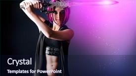  Presentation with warrior - Presentation theme having standing in fighting stance anime background and a wine colored foreground