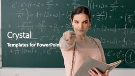  Presentation with teacher - Presentation design having standing in front of chalkboard background and a ocean colored foreground