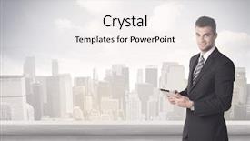  Presentation with city buildings - PPT layouts enhanced with standing in front of city background and a sky blue colored foreground