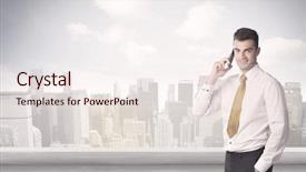  Presentation with vape concept smoke clouds - Colorful PPT theme enhanced with standing in front of city backdrop and a  colored foreground