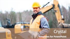  Presentation with excavator - Presentation design featuring standing in front of excavator background and a coral colored foreground