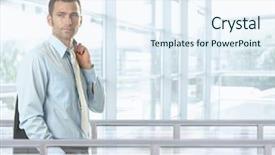  Presentation with front office - Cool new presentation with casual businessman standing in front of glass walls in office lobby smiling backdrop and a sky blue colored foreground