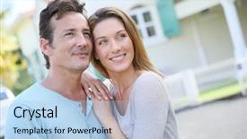  Presentation with movie theater loving couple - Slide set with standing in front of home background and a light blue colored foreground