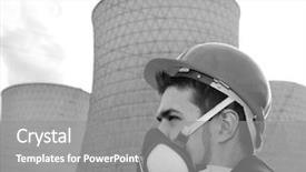  Presentation with plant nuclear - Beautiful slide set featuring standing in front of nuclear backdrop and a gray colored foreground