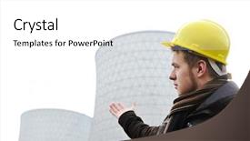  Presentation with plant nuclear - Slide deck with standing in front of nuclear background and a white colored foreground