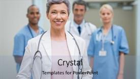  Presentation with medical smiling doctor - Beautiful presentation featuring standing in hospital with team backdrop and a light blue colored foreground