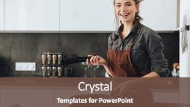  Presentation with happy image - Colorful theme enhanced with standing in kitchen while cooking backdrop and a tawny brown colored foreground