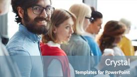  Presentation with forum - Slides having standing in line and waiting background and a teal colored foreground