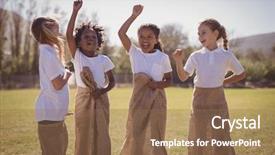  Presentation with race - Cool new slide deck with standing in sack during race backdrop and a  colored foreground