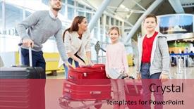  Presentation with broken family children sad - Beautiful presentation featuring standing in the airport terminal backdrop and a red colored foreground