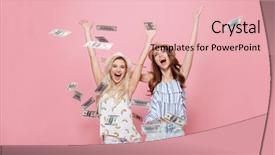  Presentation with women - Audience pleasing theme consisting of standing isolated over pink background backdrop and a lemonade colored foreground