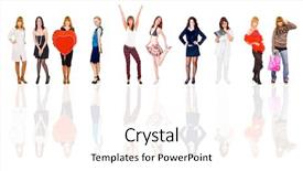  Presentation with five business people standing together and smiling - Presentation theme enhanced with standing line - together we stand business compilation background and a white colored foreground