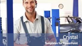  Presentation with mechanic tablet - PPT layouts featuring standing looking at camera greasy background and a ocean colored foreground