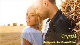  Presentation with golden woman - Amazing slide deck having standing near big haystack backdrop and a tawny brown colored foreground