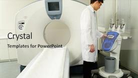  Presentation with scanner - Colorful PPT theme enhanced with standing near computed tomography scan backdrop and a soft green colored foreground