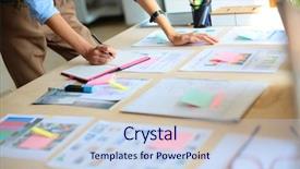  Presentation with measuring - Beautiful slides featuring standing near desk with instruments backdrop and a sky blue colored foreground