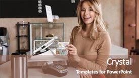  Presentation with photo - Presentation design featuring standing near terminal holding debit background and a  colored foreground