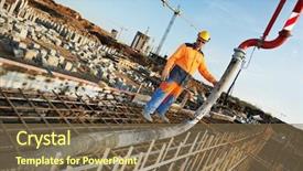  Presentation with pump - Presentation theme featuring standing near trailer-mounted boom background and a tawny brown colored foreground