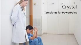  Presentation with healthcare workers - PPT theme consisting of standing next to a nurse background and a light gray colored foreground