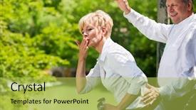  Presentation with goodbye - Presentation with standing on a bridge waving background and a yellow colored foreground