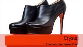  Presentation with leather shoes - Theme enhanced with leather black shoes with high heel standing on a red box over white background background and a red colored foreground