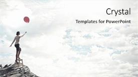  Presentation with rock climber reaching summit - Theme with standing on chair and reaching background and a white colored foreground