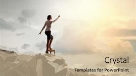  Presentation with rock climber reaching summit - Slide deck consisting of standing on chair and reaching background and a soft green colored foreground