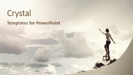  Presentation with rock climber reaching summit - PPT theme consisting of standing on chair and reaching background and a cream colored foreground