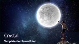  Presentation with rock climber reaching summit - Audience pleasing slide set consisting of standing on chair and reaching backdrop and a navy blue colored foreground