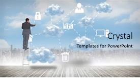  Presentation with cloud security - Theme enhanced with standing on ladder against cloud background and a light blue colored foreground