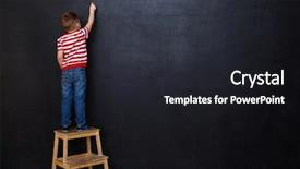  Presentation with toothpaste little kid boy brushing - Presentation with standing on ladder and writing background and a dark gray colored foreground