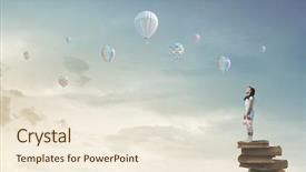  Presentation with toy - PPT layouts having standing on pile of book background and a  colored foreground