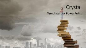  Presentation with toy - Slide deck with standing on pile of book background and a  colored foreground