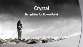  Presentation with hand cute dolls and toy - PPT theme featuring standing on pile of book background and a  colored foreground