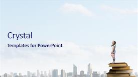  Presentation with hand cute dolls and toy - PPT layouts featuring standing on pile of book background and a  colored foreground