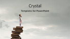  Presentation with hand cute dolls and toy - PPT theme with standing on pile of book background and a  colored foreground