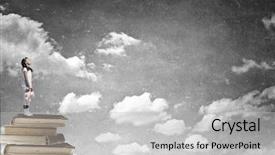  Presentation with hand cute dolls and toy - Slide set with standing on pile of book background and a  colored foreground