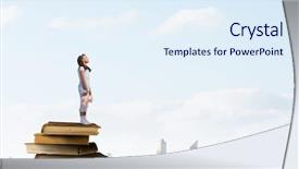  Presentation with hand cute dolls and toy - PPT layouts enhanced with standing on pile of book background and a  colored foreground