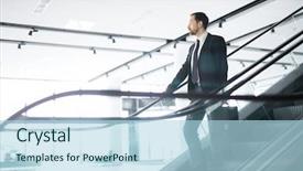  Presentation with confident - Presentation design featuring standing on steps of escalator background and a light blue colored foreground