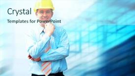  Presentation with medical protective wears - Beautiful PPT layouts featuring standing on the building background backdrop and a cool aqua colored foreground