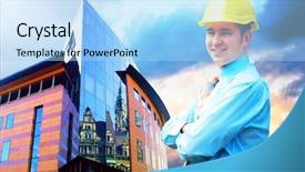  Presentation with architect - Presentation theme featuring standing on the building background background and a  colored foreground