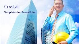  Presentation with medical protective wears - Theme with standing on the building background background and a  colored foreground