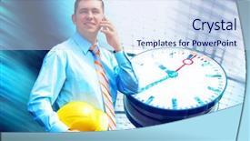  Presentation with medical protective wears - Slides enhanced with standing on the building background background and a  colored foreground