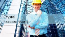  Presentation with medical protective wears - Cool new PPT theme with standing on the building background backdrop and a  colored foreground