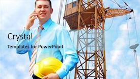  Presentation with medical protective wears - PPT layouts with standing on the building background background and a  colored foreground