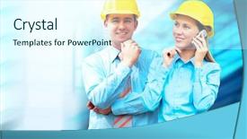  Presentation with architects - Slides having standing on the building background background and a  colored foreground