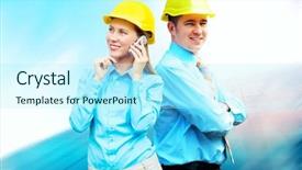  Presentation with medical protective wears - Colorful slides enhanced with standing on the building background backdrop and a  colored foreground